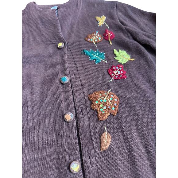 Storybook Knits Brown Embroidered Long Sleeves Button Up Cardigan Sweater Size L - Picture 3 of 9